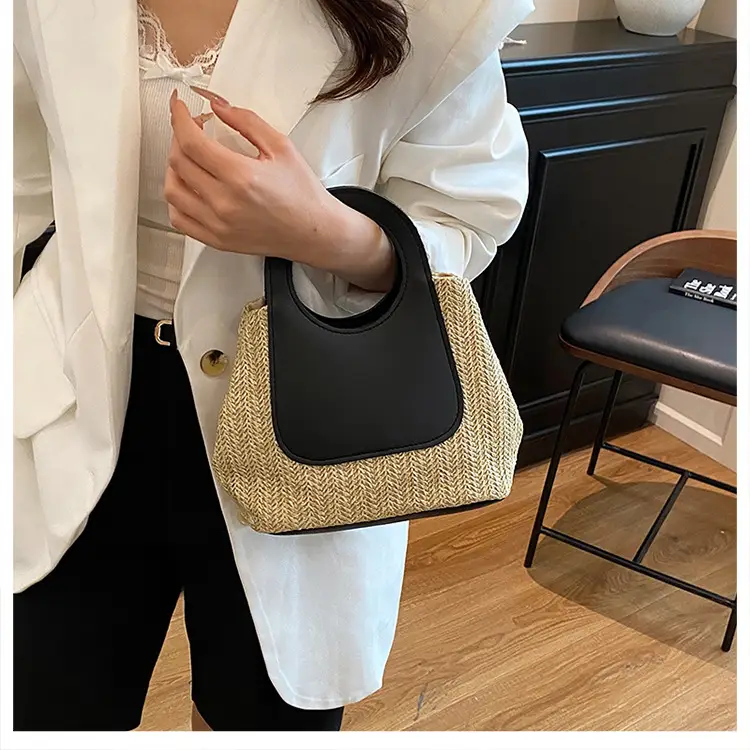 2025 Summer Straw Bag with Retro Contrast Stitching — feature 15