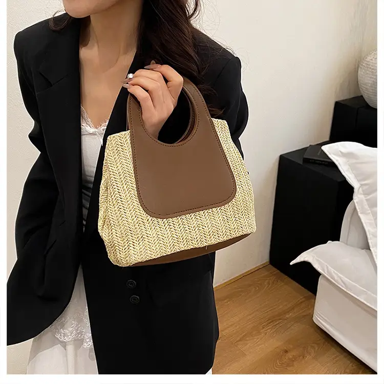 2025 Summer Straw Bag with Retro Contrast Stitching — feature 7