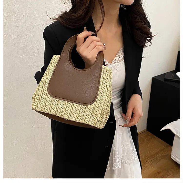 2025 Summer Straw Bag with Retro Contrast Stitching — feature 9