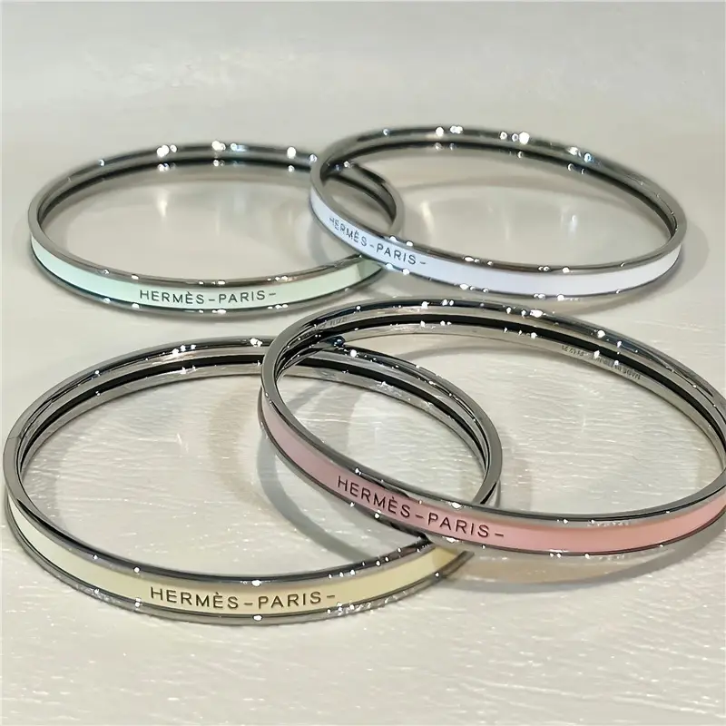Ultra-Narrow Enamel Letter Bracelet for Women 18K Rose Gold - Image 38