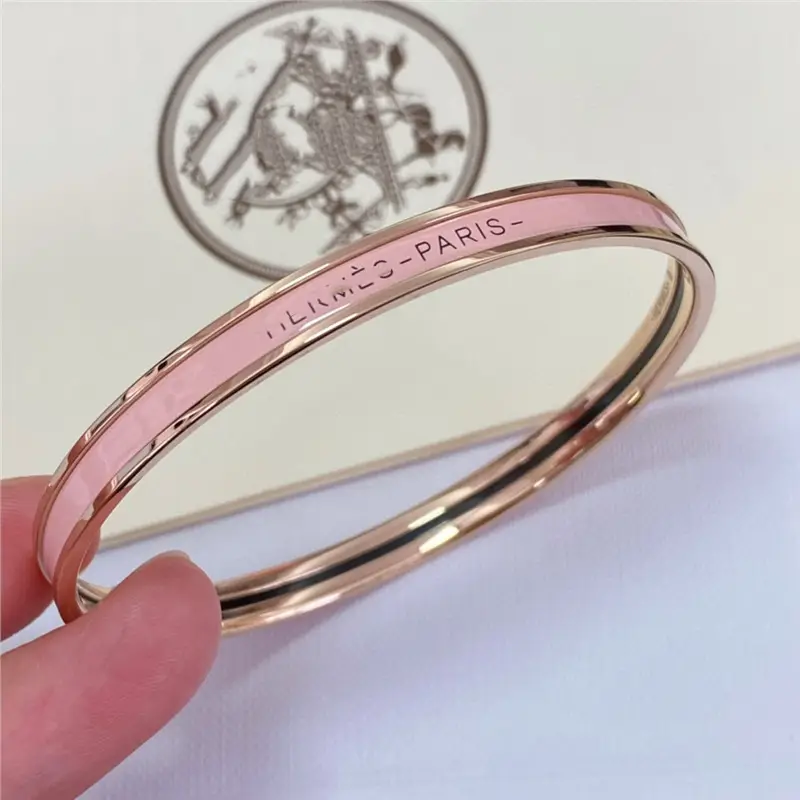 Ultra-Narrow Enamel Letter Bracelet for Women 18K Rose Gold - Image 39