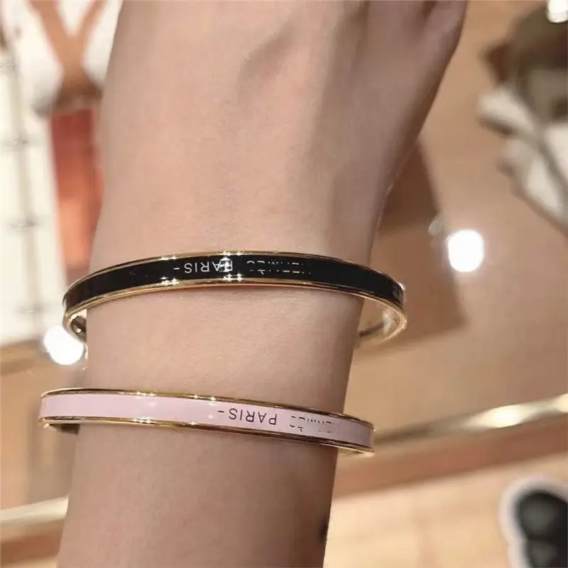 Ultra-Narrow Enamel Letter Bracelet for Women 18K Rose Gold - Image 40