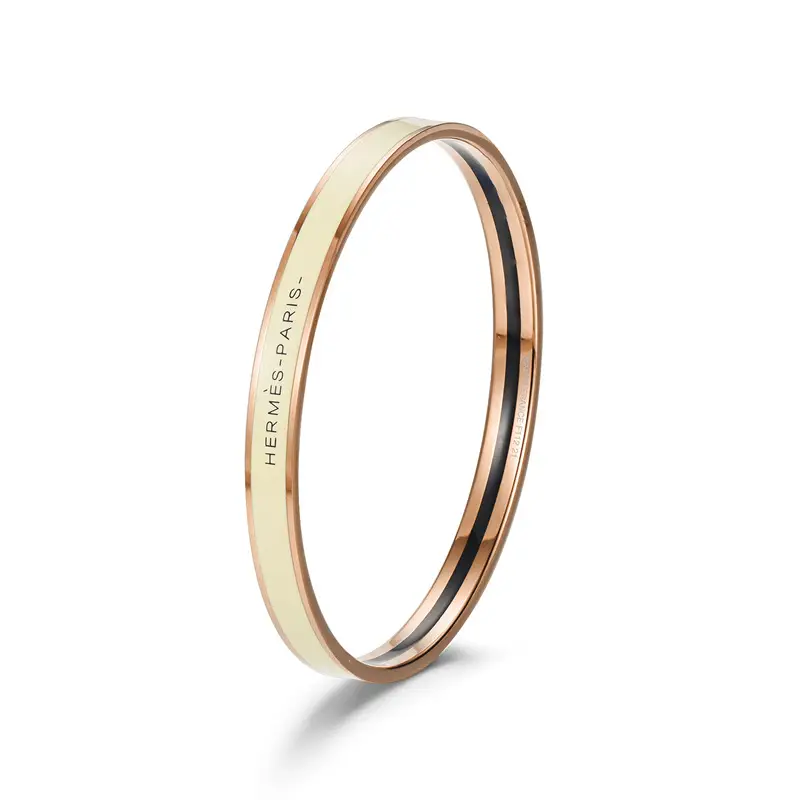 Ultra-Narrow Enamel Letter Bracelet for Women 18K Rose Gold - Image 10