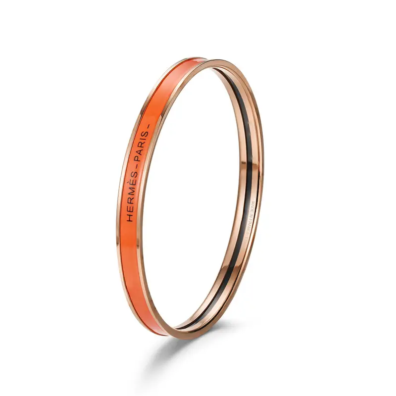 Ultra-Narrow Enamel Letter Bracelet for Women 18K Rose Gold - Image 13