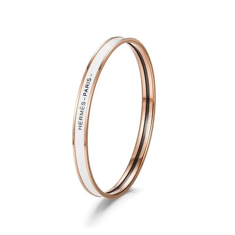 Ultra-Narrow Enamel Letter Bracelet for Women 18K Rose Gold - Image 16