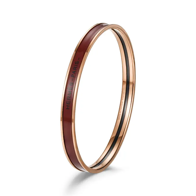 Ultra-Narrow Enamel Letter Bracelet for Women 18K Rose Gold - Image 25