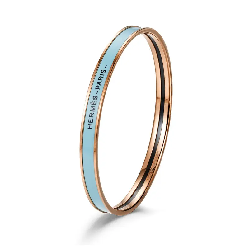 Ultra-Narrow Enamel Letter Bracelet for Women 18K Rose Gold - Image 34