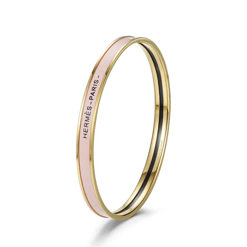 Ultra-Narrow Enamel Letter Bracelet for Women 18K Rose Gold - Image 6
