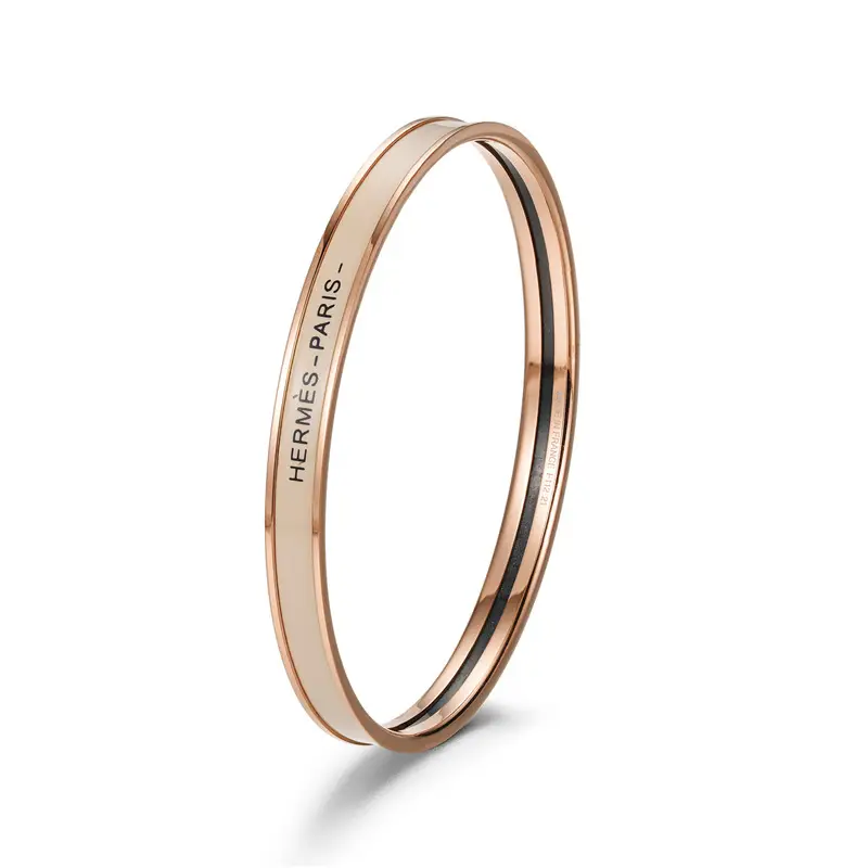 Ultra-Narrow Enamel Letter Bracelet for Women 18K Rose Gold - Image 7
