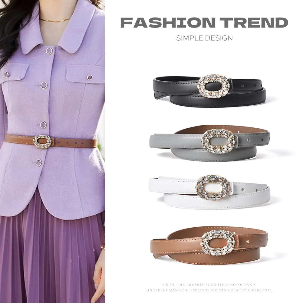 Women's Rhinestone Belt Jeans Genuine Leather Decorative Buckle Belt