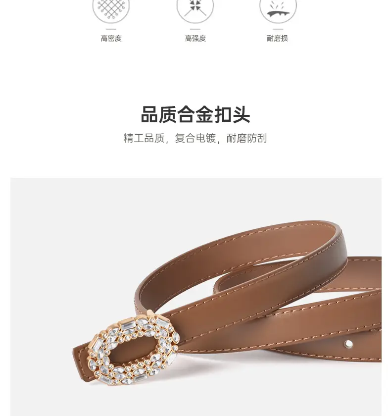 Women's Rhinestone Belt Jeans Genuine Leather Decorative Buckle Belt — feature 7