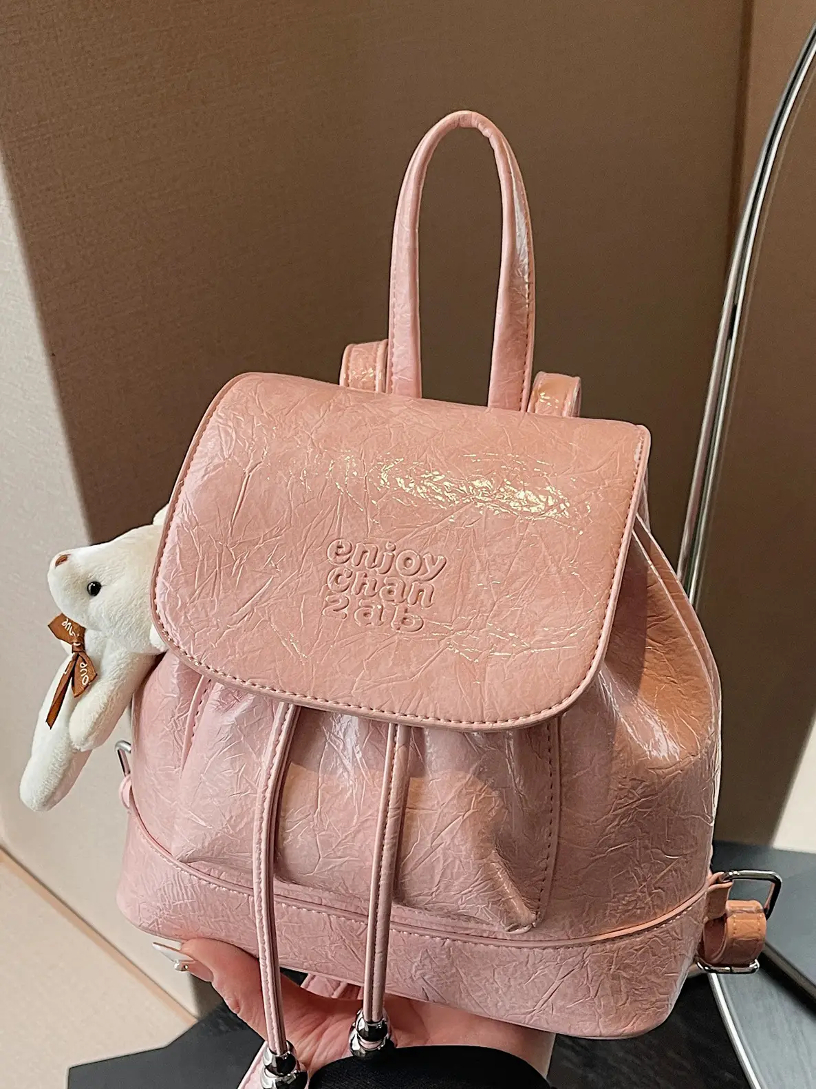 Women's Cream GG Bag with Teddy Bear Accessory