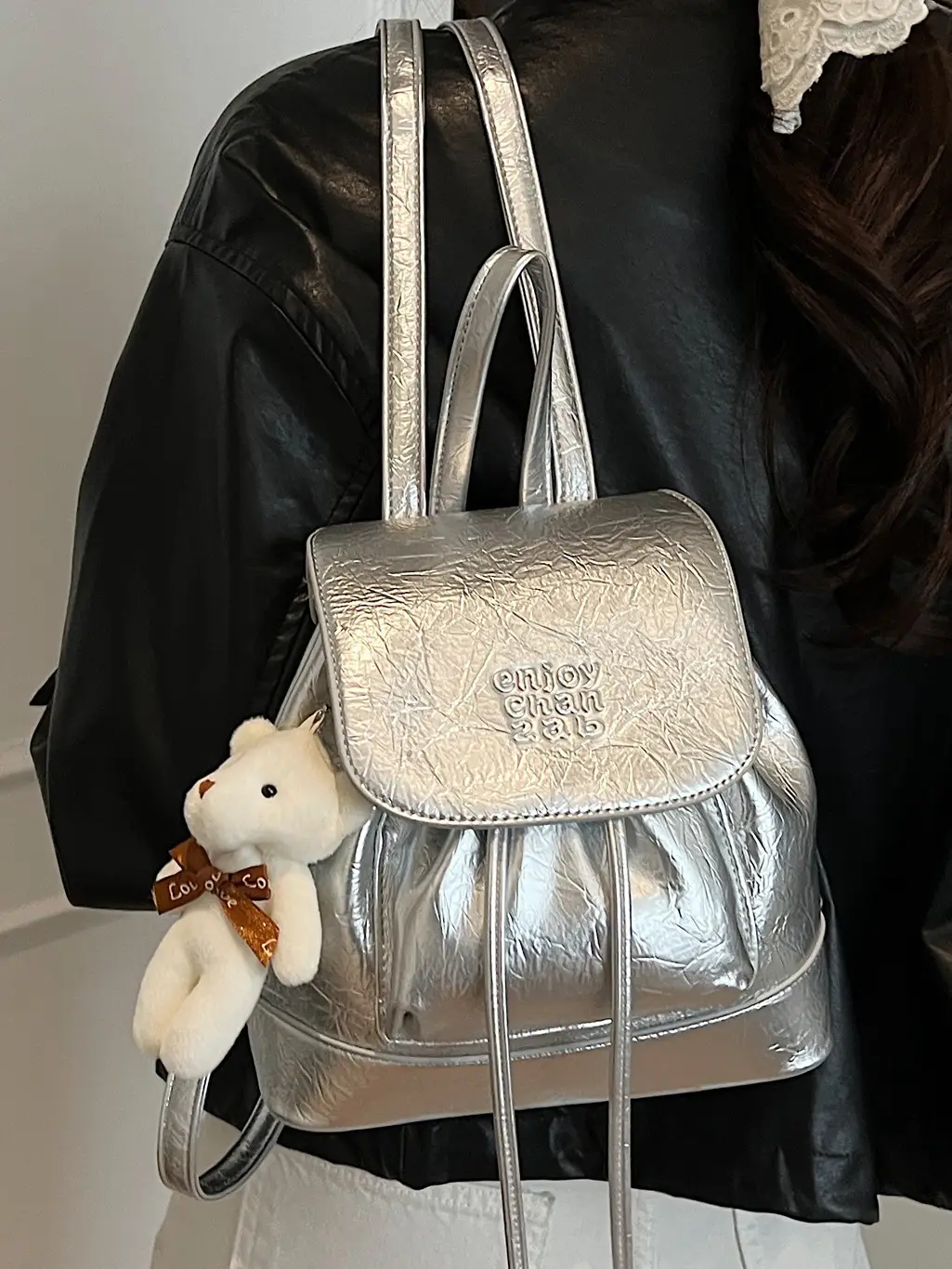 Women's Cream GG Bag with Teddy Bear Accessory