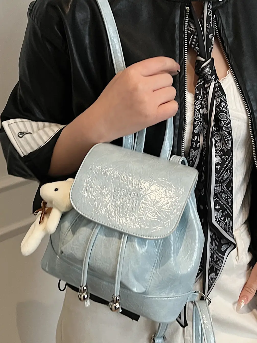 Women's Cream GG Bag with Teddy Bear Accessory