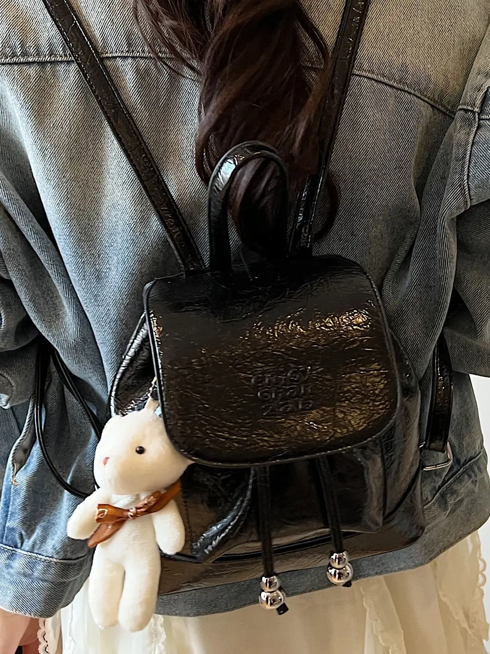 Women's Cream GG Bag with Teddy Bear Accessory
