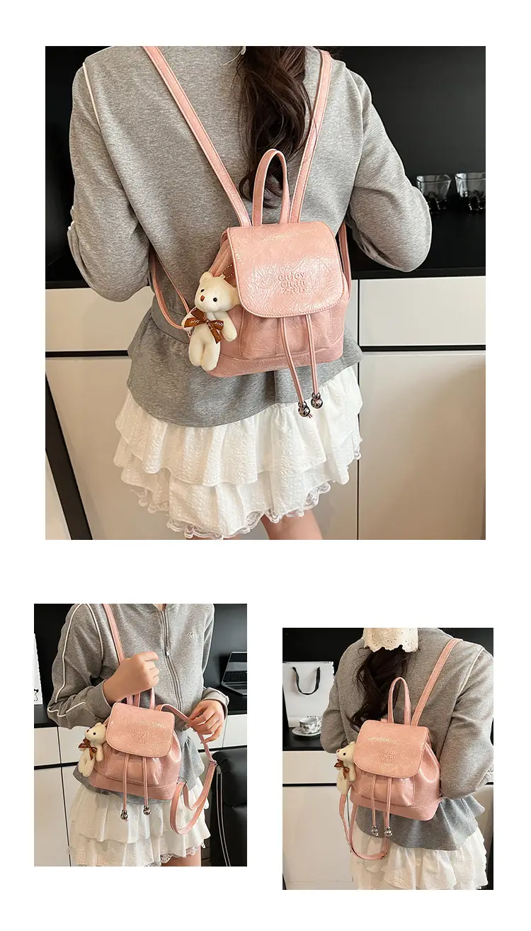 Women's Cream GG Bag with Teddy Bear Accessory — feature 13