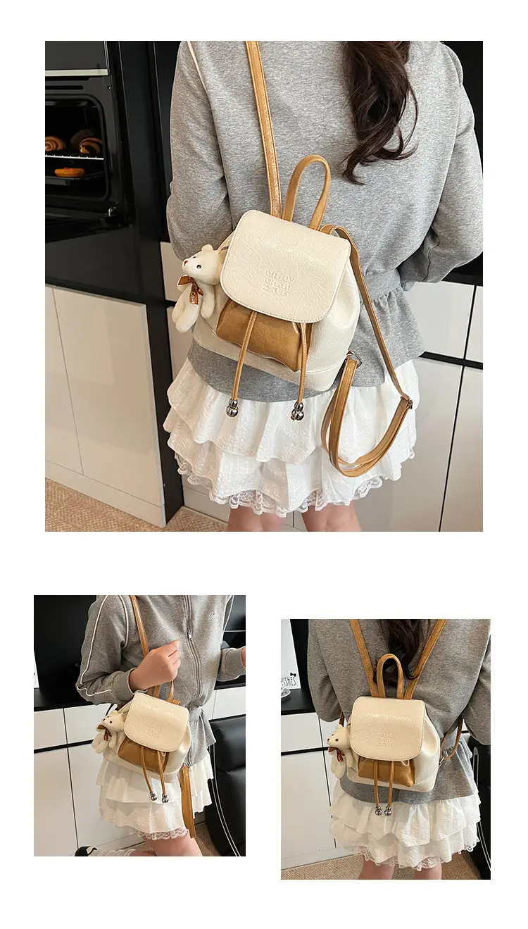 Women's Cream GG Bag with Teddy Bear Accessory — feature 16