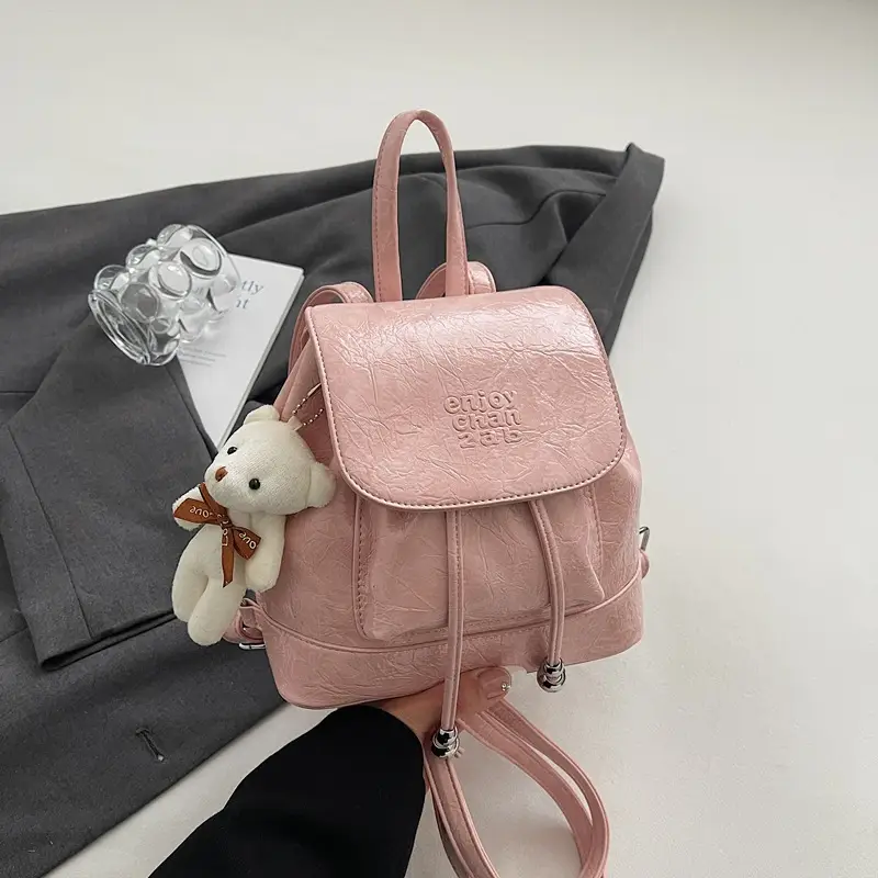 Women's Cream GG Bag with Teddy Bear Accessory