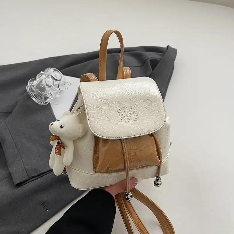 Women's Cream GG Bag with Teddy Bear Accessory