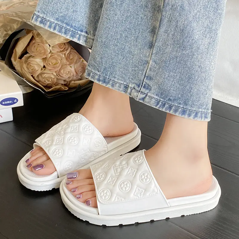 Men Women White Embossed Platform Sandals Summer - Image 8