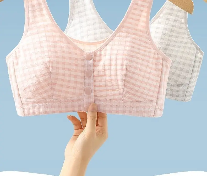 Mom's Sleep Front-Button Cotton Intimates Women's Wire-Free Push-Up Anti-Sagging Bra Middle-Aged and Elderly Comfortable Large Size Bra — feature 2