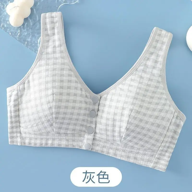 Mom's Sleep Front-Button Cotton Intimates Women's Wire-Free Push-Up Anti-Sagging Bra Middle-Aged and Elderly Comfortable Large Size Bra