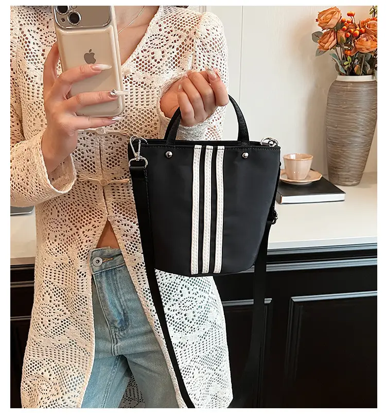 Women's Black Nylon Bucket Bag 2025 Summer — feature 3