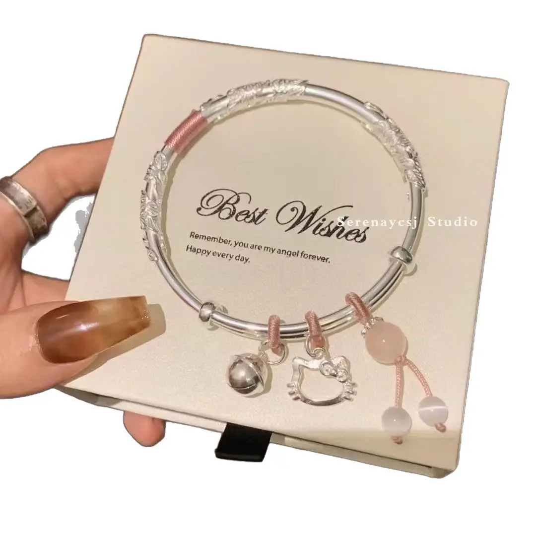 Floral Bracelet for Women Popular Kitty Cat Butterfly Open Silver Bracelet Niche Versatile Best Friend Couple Bracelet