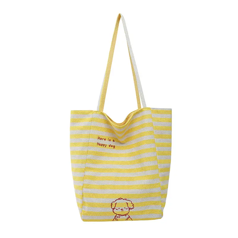 Women Red Striped Canvas Commuting Bag Large Capacity - Image 9