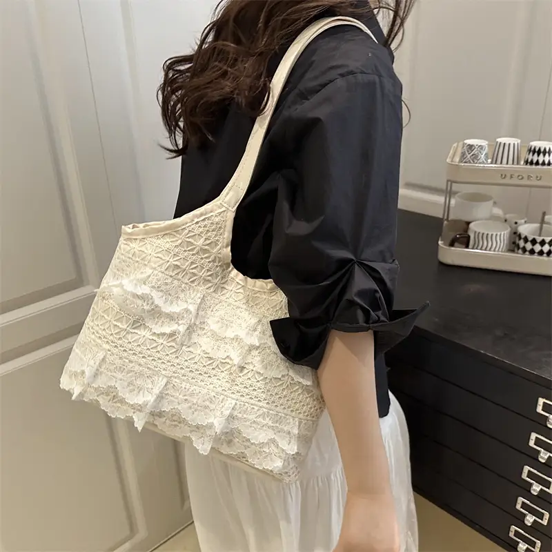 White Lace Shoulder Bag 2025 Summer New Large Capacity - Image 3