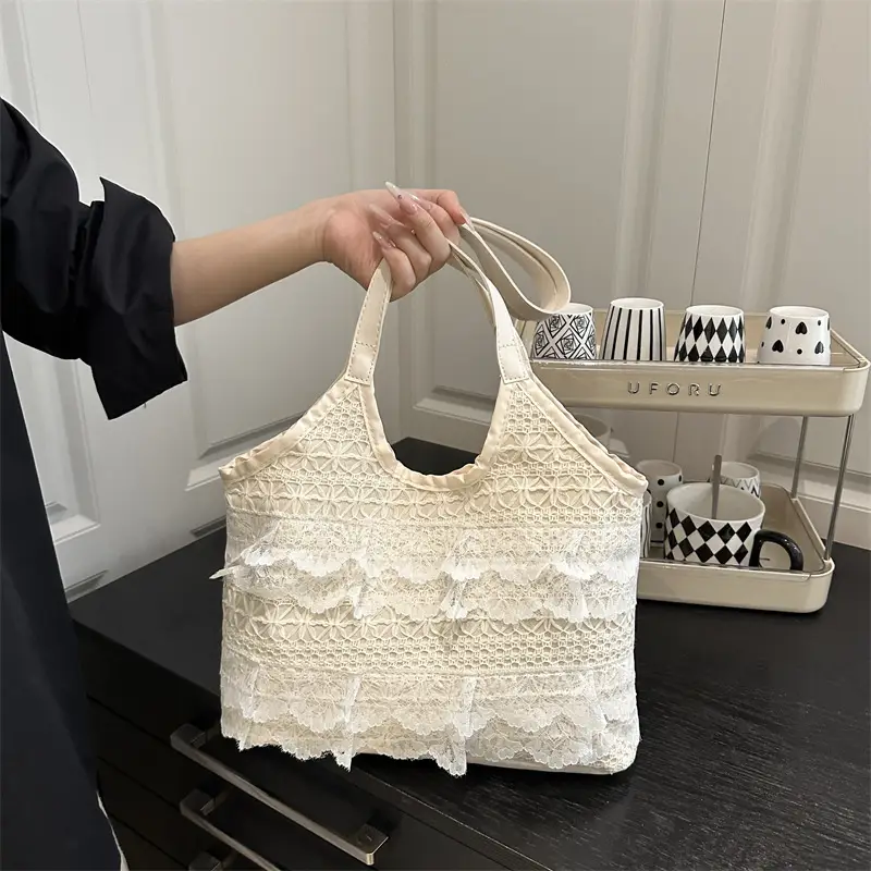 White Lace Shoulder Bag 2025 Summer New Large Capacity - Image 4
