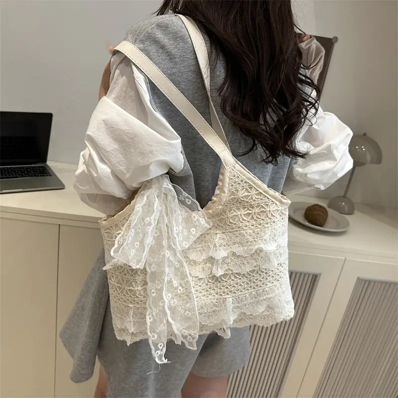 White Lace Shoulder Bag 2025 Summer New Large Capacity - Image 5