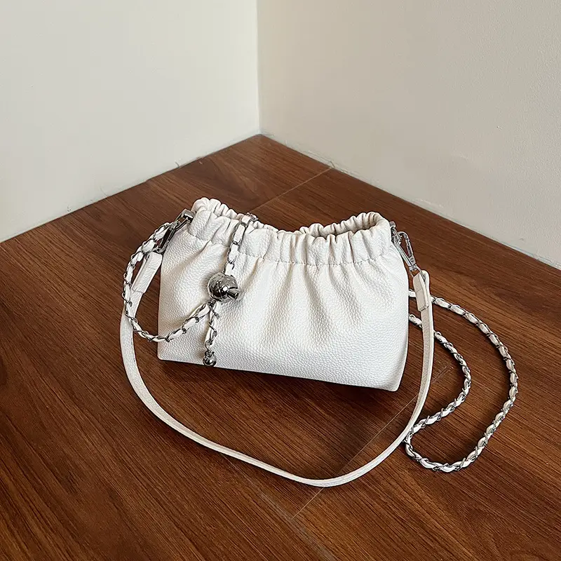 White Pleated Cloud Bag for Women with Chain Strap - Image 5