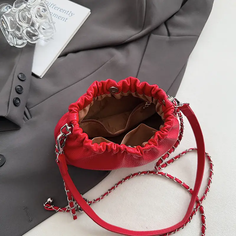 White Pleated Cloud Bag for Women with Chain Strap - Image 8