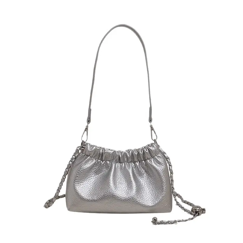 White Pleated Cloud Bag for Women with Chain Strap - Image 9