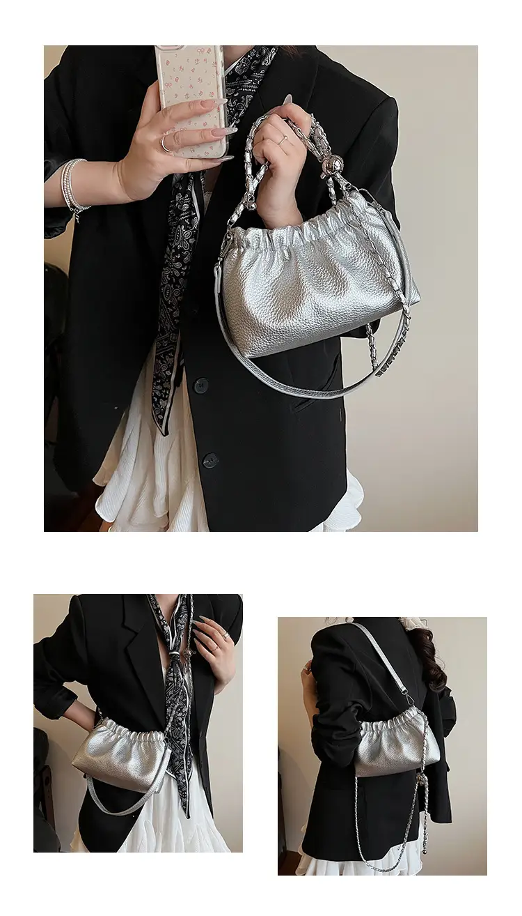 White Pleated Cloud Bag for Women with Chain Strap — feature 10