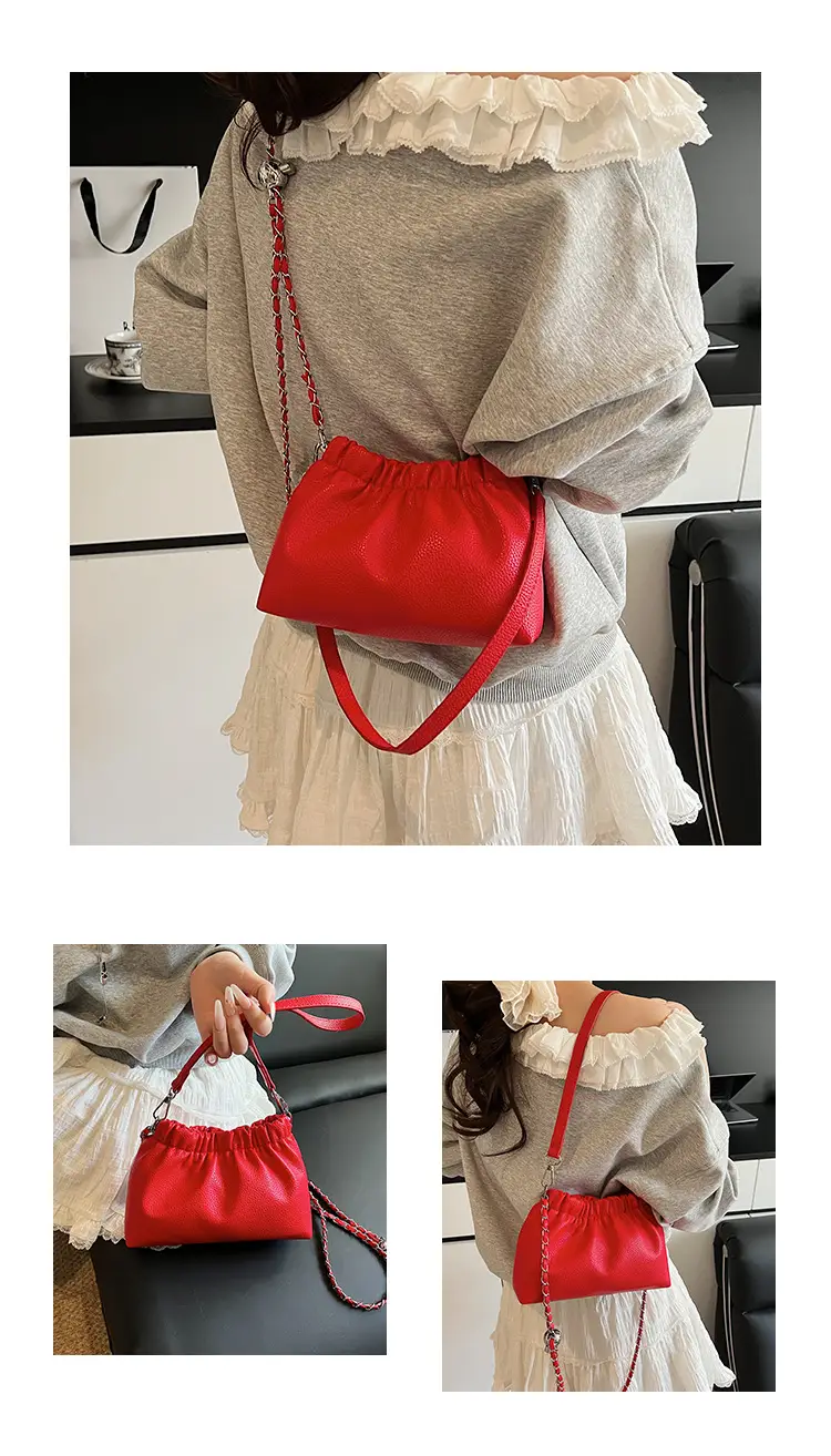 White Pleated Cloud Bag for Women with Chain Strap — feature 11