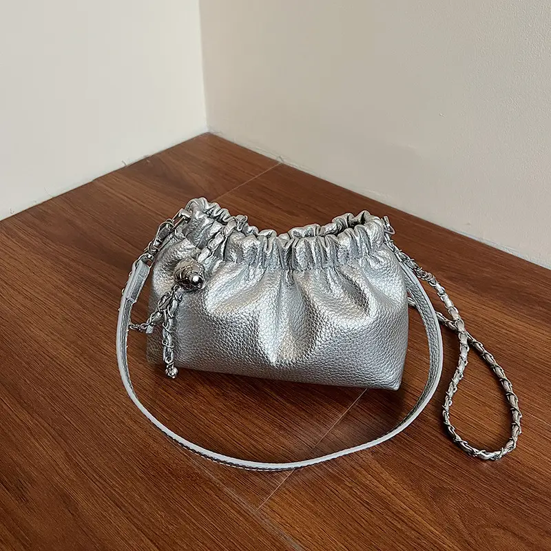 White Pleated Cloud Bag for Women with Chain Strap — feature 14