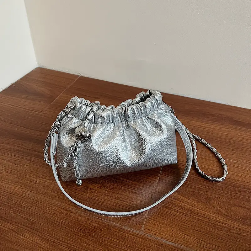White Pleated Cloud Bag for Women with Chain Strap — feature 15