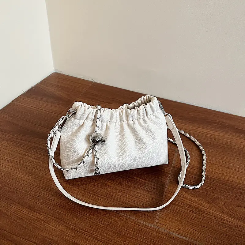 White Pleated Cloud Bag for Women with Chain Strap — feature 17