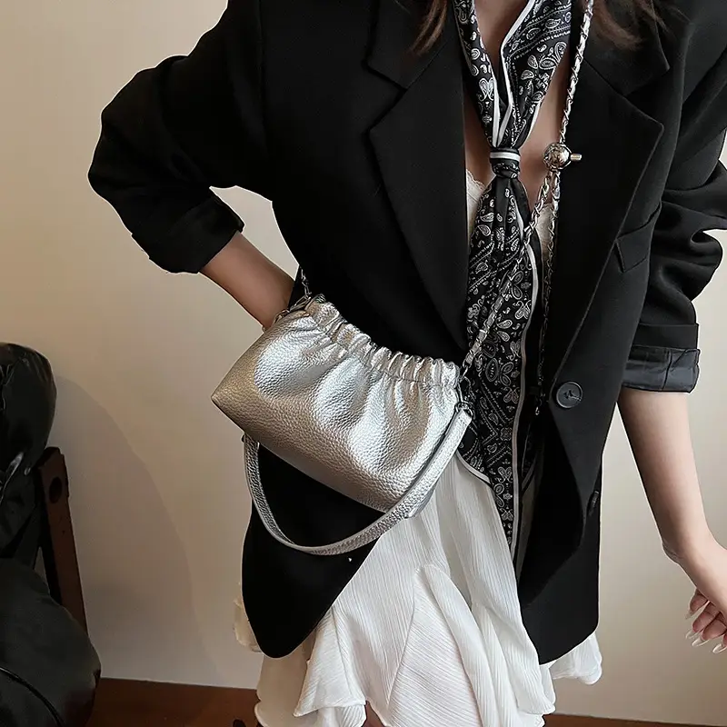 White Pleated Cloud Bag for Women with Chain Strap — feature 23