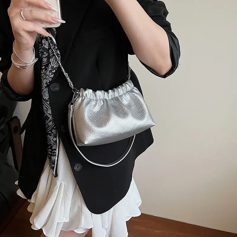 White Pleated Cloud Bag for Women with Chain Strap — feature 24