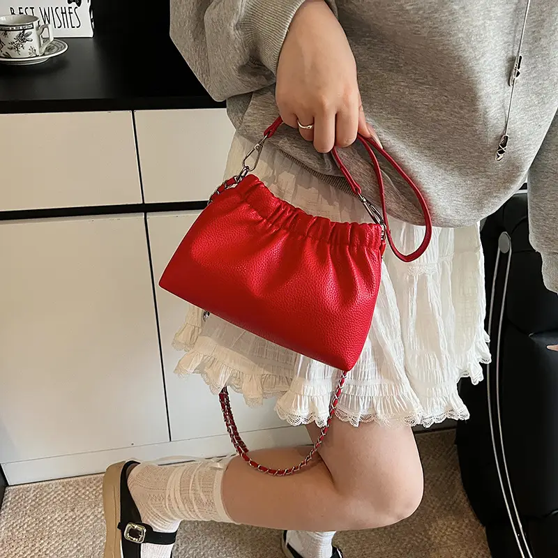White Pleated Cloud Bag for Women with Chain Strap — feature 25