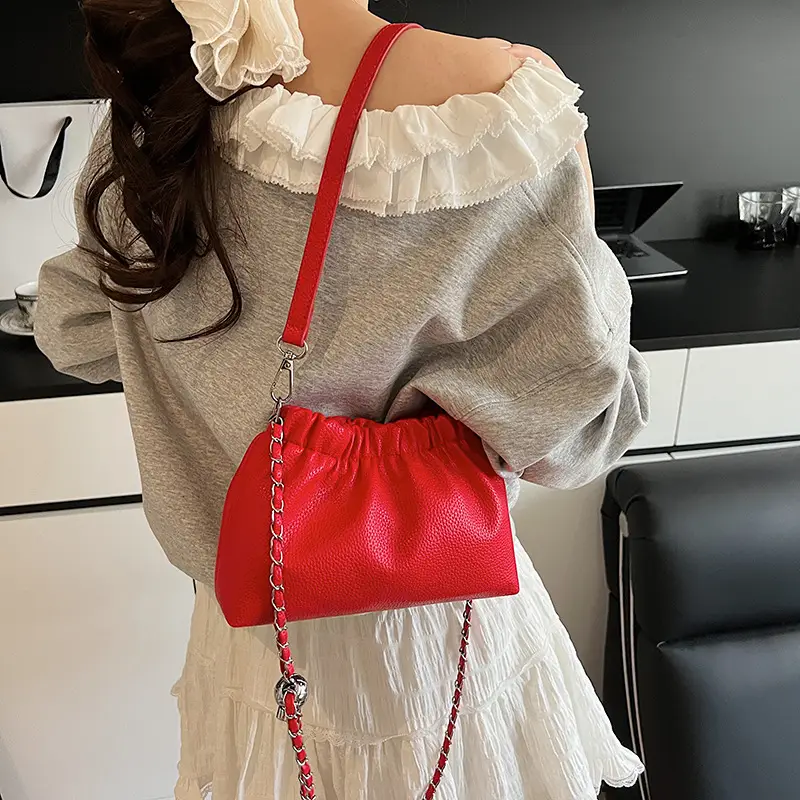 White Pleated Cloud Bag for Women with Chain Strap — feature 26