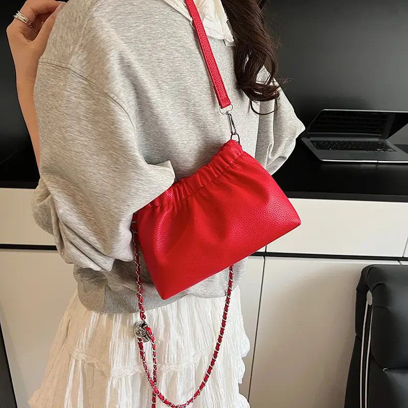 White Pleated Cloud Bag for Women with Chain Strap — feature 27