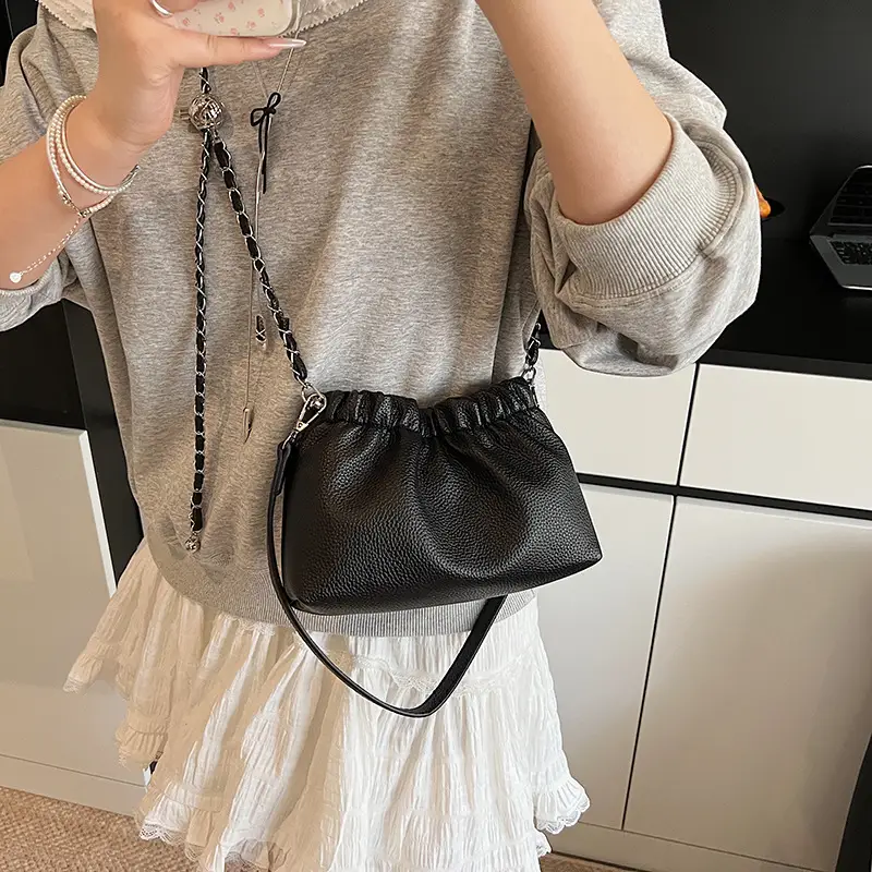 White Pleated Cloud Bag for Women with Chain Strap — feature 28