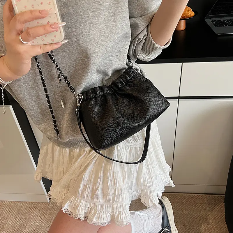 White Pleated Cloud Bag for Women with Chain Strap — feature 29