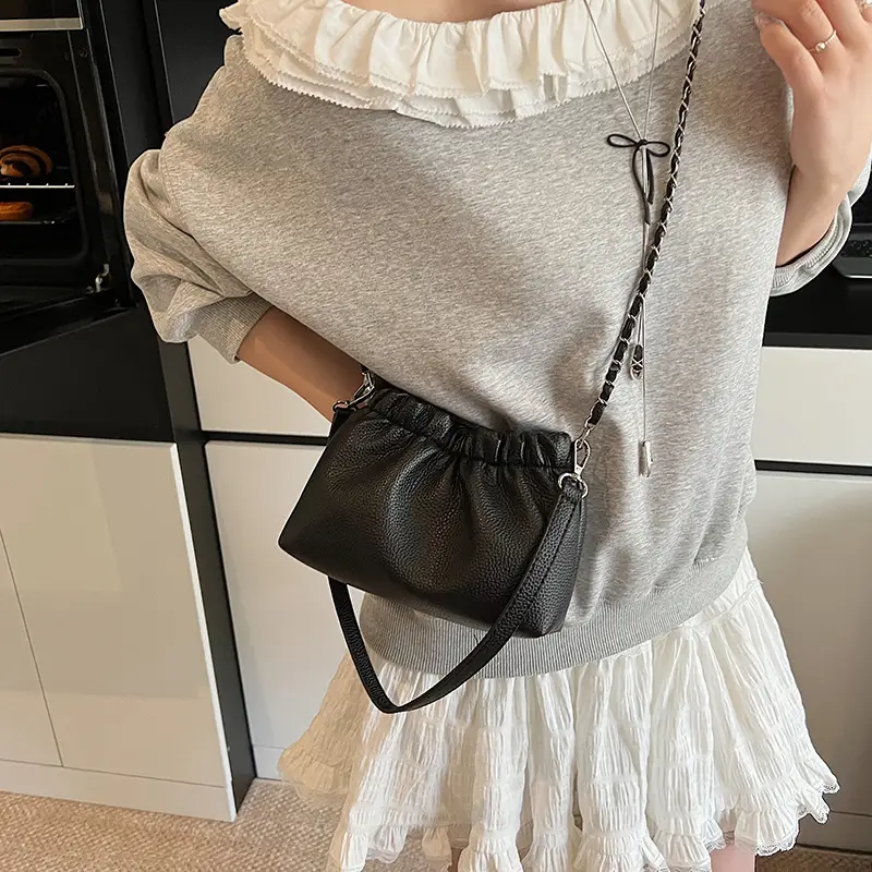 White Pleated Cloud Bag for Women with Chain Strap — feature 30