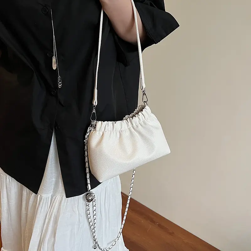 White Pleated Cloud Bag for Women with Chain Strap — feature 31