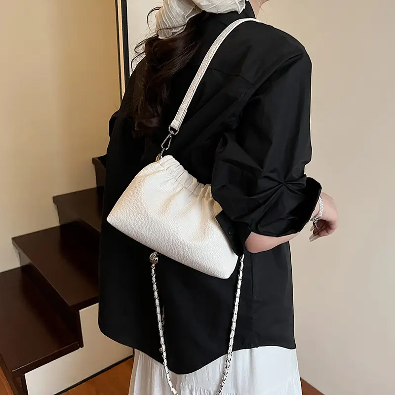 White Pleated Cloud Bag for Women with Chain Strap — feature 32